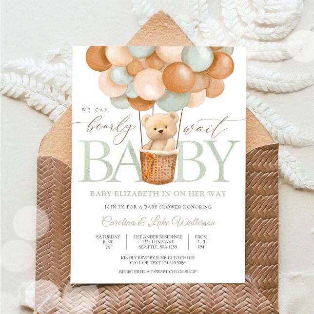 Convite Cute Teddy Bear Balloon Baby Shower Invitation (Criador carregado)