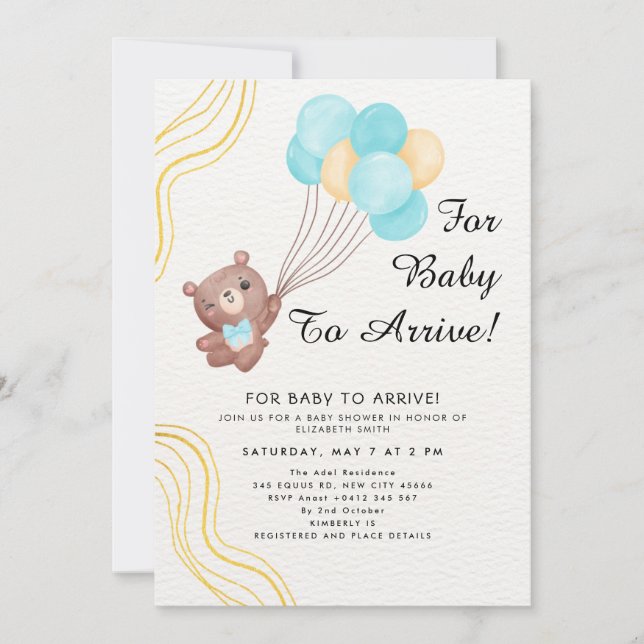 Convite Cute Teddy Bear Balloon Theme (Frente)