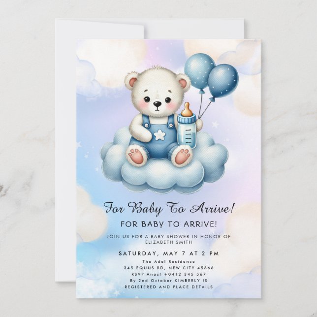 Convite Cute Teddy Bear Balloon Theme (Frente)