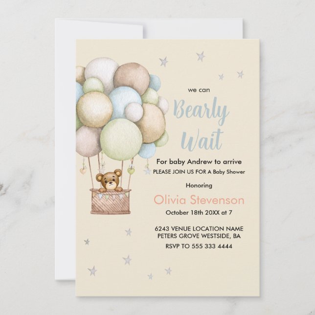Convite Cute Teddy Bear Boy baby shower (Frente)
