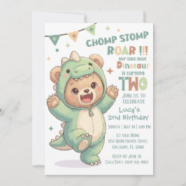 Convite Cute Teddy Bear Dinosaur | 2nd Dino Birthday Party