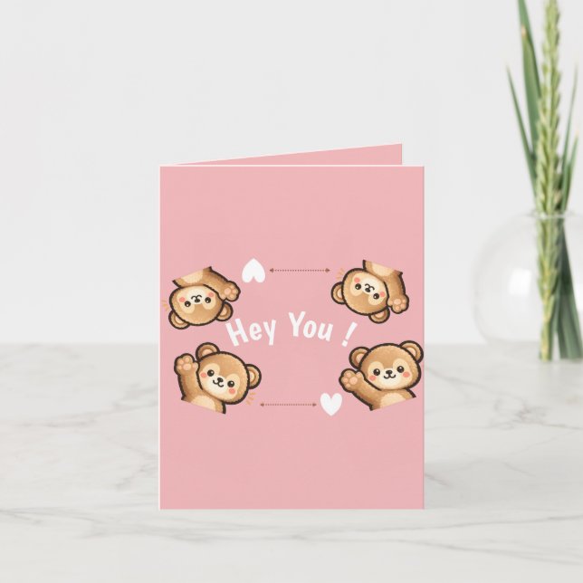 Convite Cute Teddy Bear Folded Invitation – Hey You Pink  (Frente)