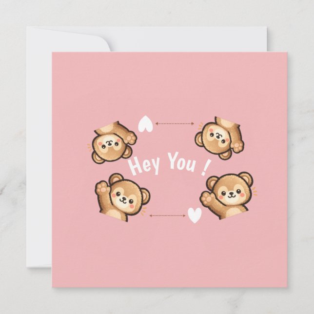 Convite Cute Teddy Bear Invitation Card – Hey You Pink   (Frente)