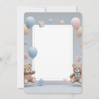 Convite Cute Teddy Bears Photo Frame - Blue & Pink Baby