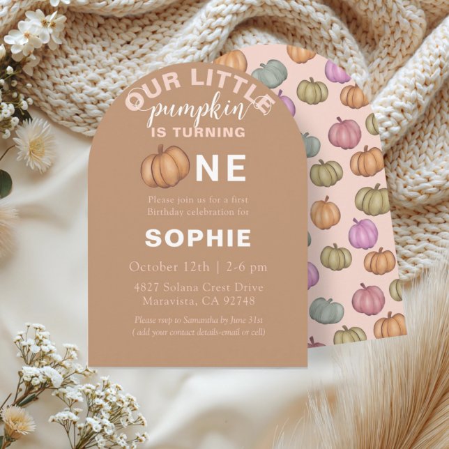 Convite Cute Terracotta Pumpkin First Birthday Invitation (Criador carregado)