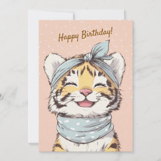 Convite Cute Tiger Blue Bandana Birthday Invite