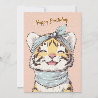 Convite Cute Tiger with Bandana Kids Birthday Invitation