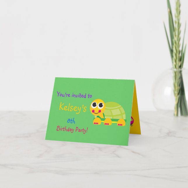 Convite Cute Turtle Birthday Invitation (Frente)