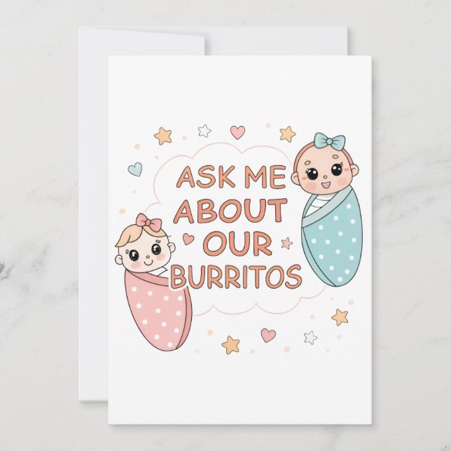 Convite Cute Twin Baby Burrito Announcement Illustration (Frente)