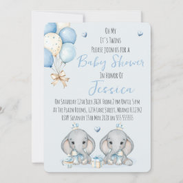 Convite Cute Twin Boys Elephant Baby Shower Invitation
