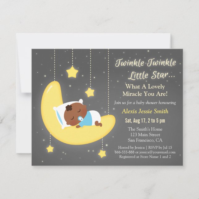 Convite Cute Twinkle Twinkle Little Star Bebê Marrom Chuve (Frente)
