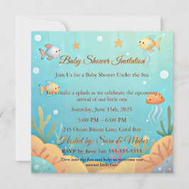 Convite Cute Under the Sea Little Fish Baby Shower Invitat