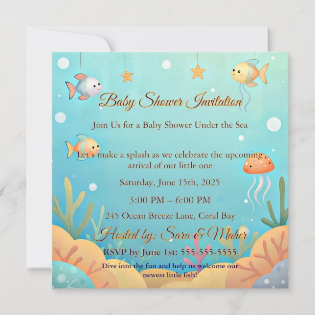 Convite Cute Under the Sea Little Fish Baby Shower Invitat (Frente)