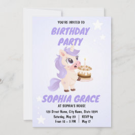 Convite Cute Unicorn Birthday Invitation