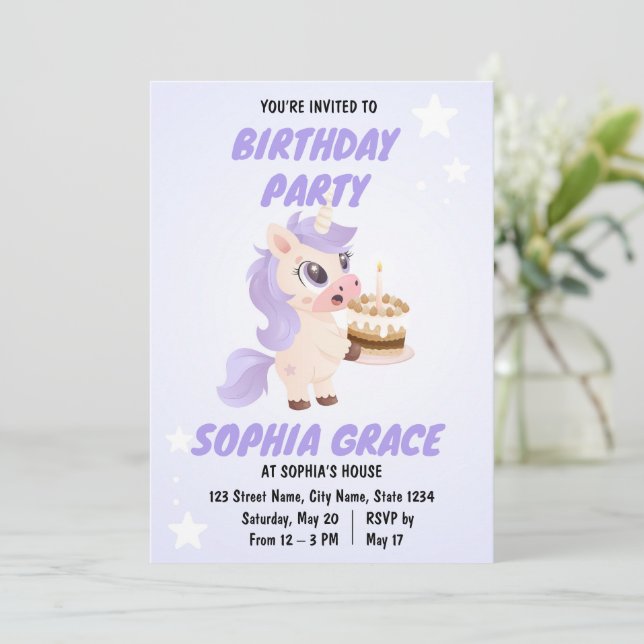 Convite Cute Unicorn Birthday Invitation (Em pé/Frente)