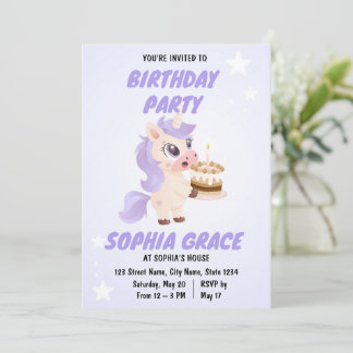 Convite Cute Unicorn Birthday Invitation
