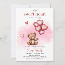 Convite Cute Valentine's Day Baby Shower Bear Hearts