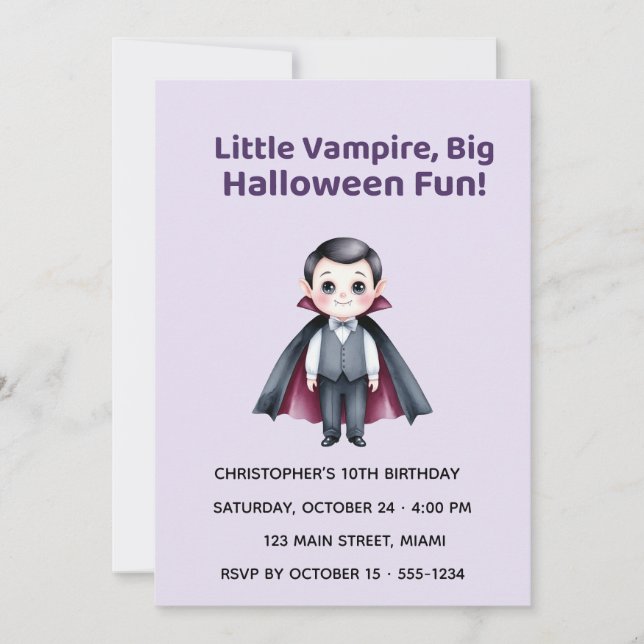 Convite Cute Vampire Halloween Birthday Invitation (Frente)