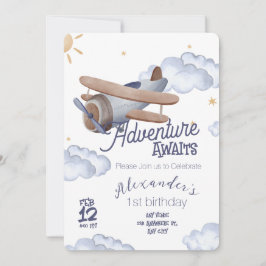 Convite Cute Vintage Airplane First Birthday Adventure Awa