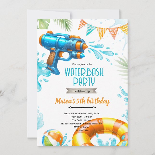 Convite Cute water gun theme invitation (Frente)