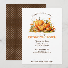 Convite Cute Watercolor Abóboras Friendsgiving Dia de Ação