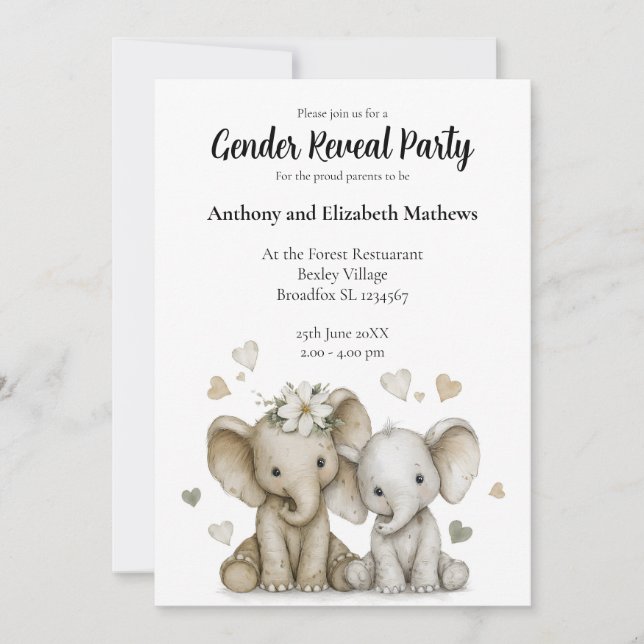 Convite Cute Watercolor Baby Boy & Girl with Hearts (Frente)