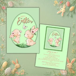Convite Cute Watercolor Bunny Cutout Easter Brunch