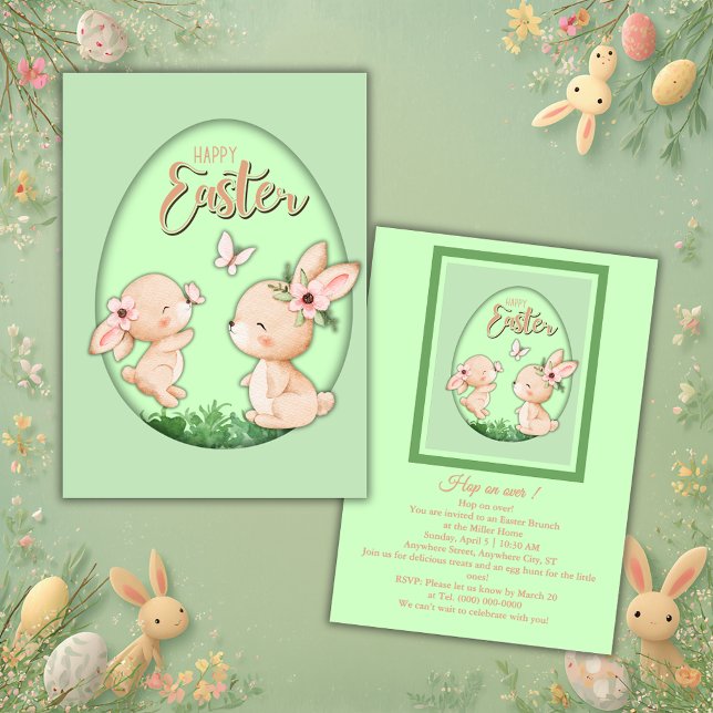 Convite Cute Watercolor Bunny Cutout Easter Brunch (Criador carregado)