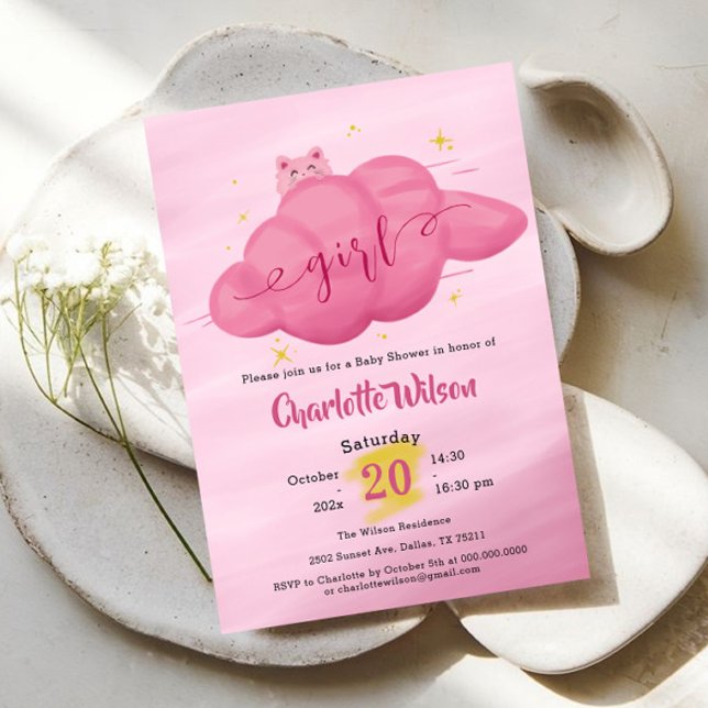 Convite Cute Watercolor Cloud Baby Girl Shower (Criador carregado)