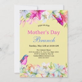 Convite Cute Watercolor Floral Yellow Dia de as mães Brunc