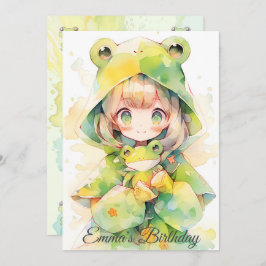 Convite Cute watercolor frog girl birthday