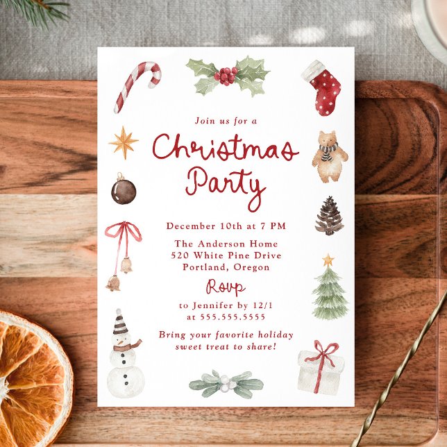 Convite Cute Watercolor Illustrations Christmas Party (Criador carregado)