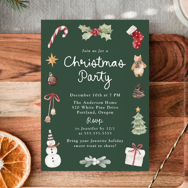 Convite Cute Watercolor Illustrations Christmas Party (Criador carregado)