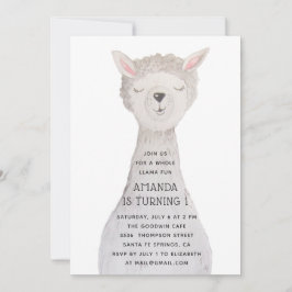 Convite Cute Watercolor Llama Birthday | Boho Kids Party