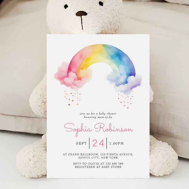 Convite Cute Watercolor Modern  Rainbow Baby Shower (Criador carregado)