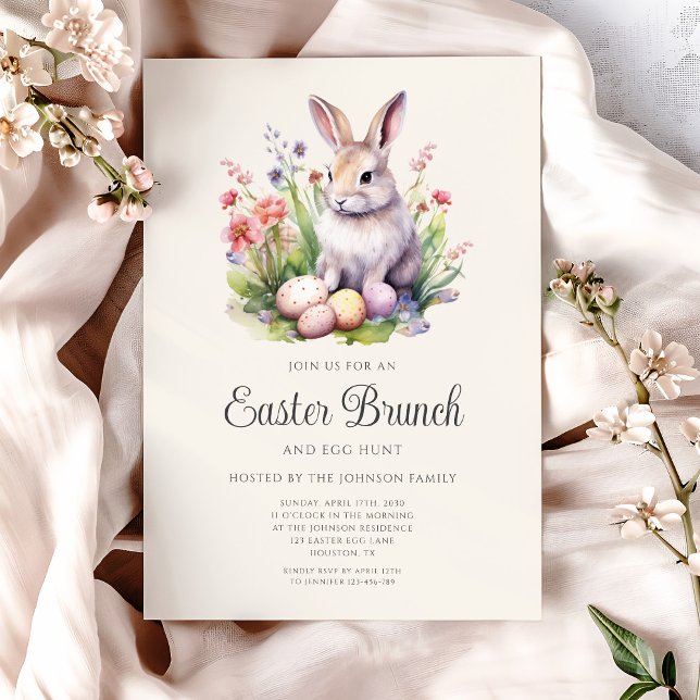Convite Cute Watercolor Rabbit Páscoa Brunch (Cute Watercolor Rabbit Easter Brunch Invitation)