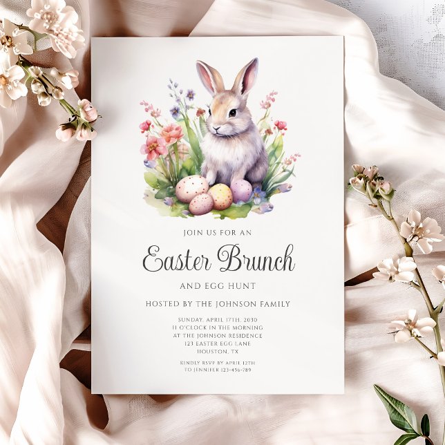 Convite Cute Watercolor Rabbit Páscoa Brunch (Cute Watercolor Rabbit Easter Brunch Invitation)