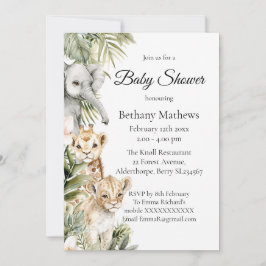 Convite Cute Watercolor Safari Baby Animals Baby Shower 