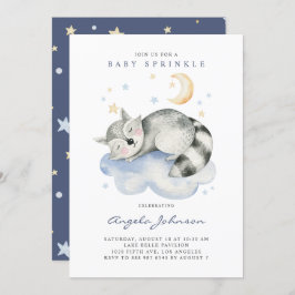 Convite Cute Watercolor Sleeping Raccoon Baby Brunch