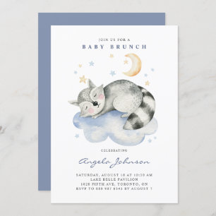 Convite Cute Watercolor Sleeping Raccoon Baby Brunch