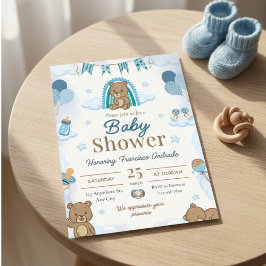 Convite Cute Watercolor Teddy Bear Baby Shower Invitation