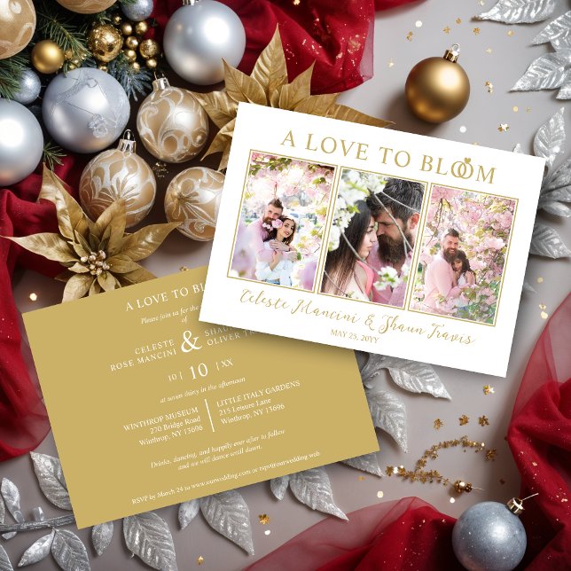 Convite Cute Wedding Rings Luxurious 3 Multi Photos  (Cute Wedding Rings Luxurious 3 Multi Photos in Fake Gold Invitations Cards.)