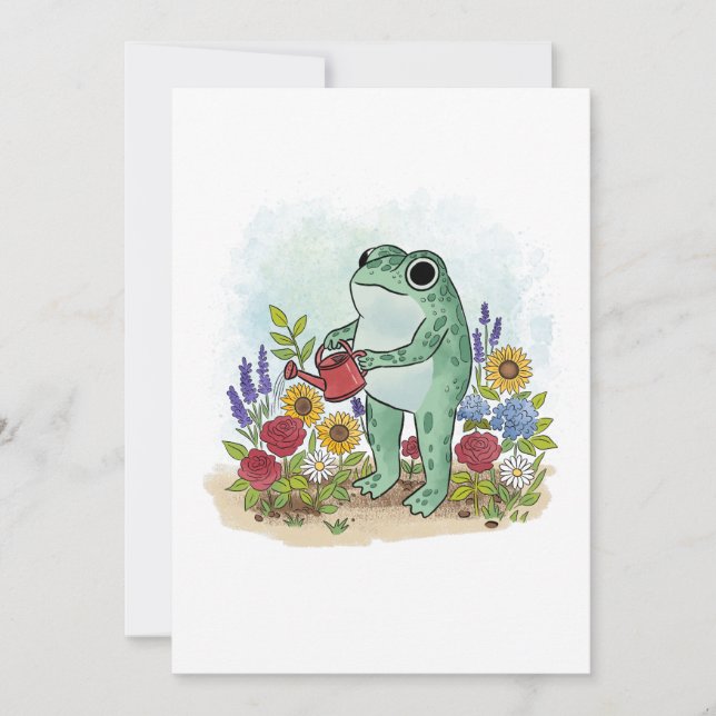Convite Cute Whimsical Frog In Flower Garden Illustration (Frente)