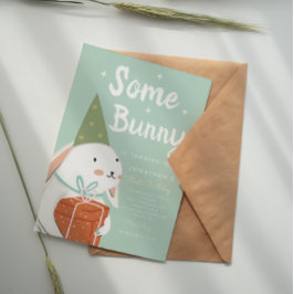 Convite Cute White Bunny 1st Birthday Invitation