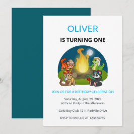 Convite Cute Wild Animals Campfire Kids First Birthday