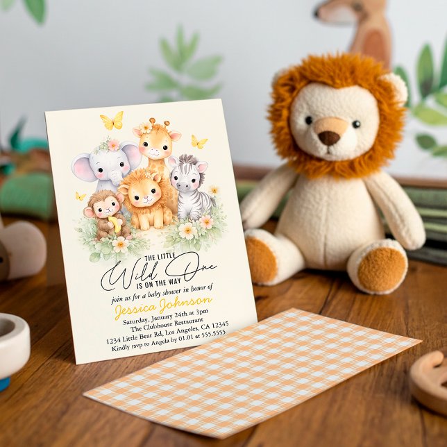 Convite Cute Wild One Safari Animals e Baby Shower  (Criador carregado)