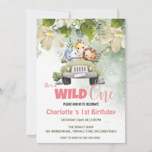 Convite Cute Wild One safari primeiro aniversario floral d