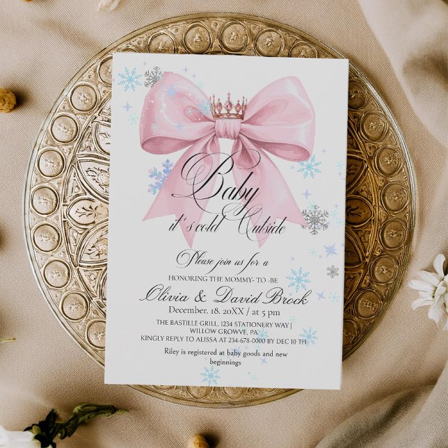 Convite Cute Winter Bow Baby its Cold Outside Baby Shower (Criador carregado)