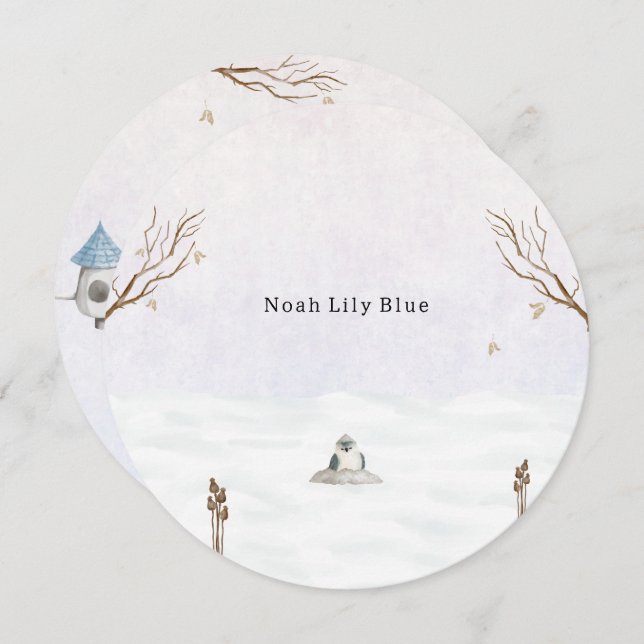 Convite Cute Winter Scene With Little Bird In The Snow (Frente/Verso)