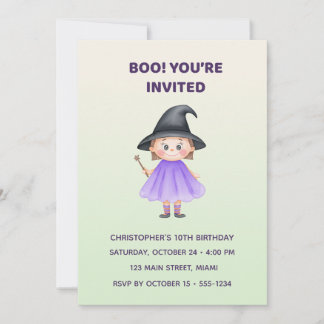 Convite Cute Witch Halloween Birthday Invitation | Kids